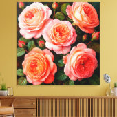 Roze rozen in volle bloei canvas afdruk (Insitu (Woonkamer))