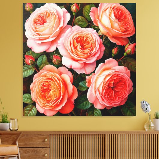 Roze rozen in volle bloei canvas afdruk (Insitu (Woonkamer))