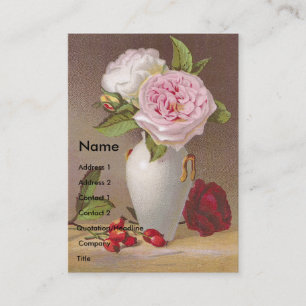 Roze rozen in White Vase Victoriaans Trade Card Visitekaartje