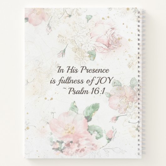 Roze Rozen "In Zijn tegenwoordigheid" Bijbelvers Notitieboek (Achterkant)