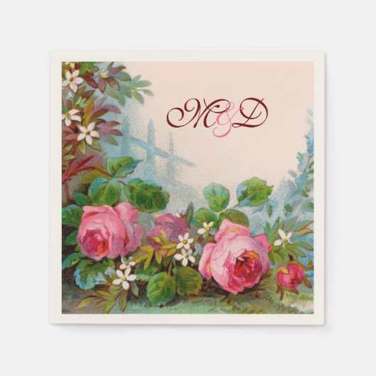 ROZE ROZEN, JASMIJNEN BLOEMEN BRUILOFT MONOGRAM SERVET (Voorkant)