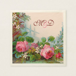 ROZE ROZEN, JASMIJNEN BLOEMEN BRUILOFT MONOGRAM SERVET