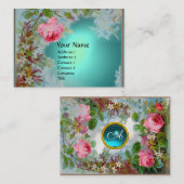 ROZE ROZEN & JASMIJNEN MONOGRAM EDELSTEEN blauwgro Visitekaartje (Voorkant / Achterkant)