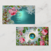 ROZE ROZEN & JASMIJNEN MONOGRAM EDELSTEEN blauwgro Visitekaartje (Voorkant / Achterkant)