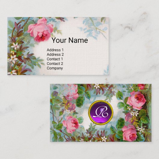 ROZE ROZEN & JASMINES MONOGRAM PAARSE EDELSTEEN Bl Visitekaartje (Voorkant / Achterkant)