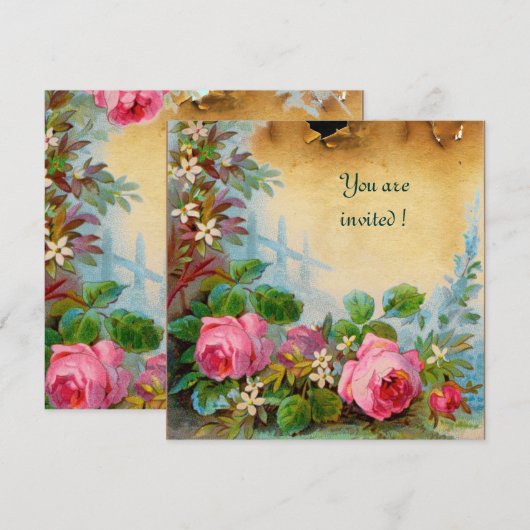 ROZE ROZEN & JASMINES perkament roze groen Kaart (Voorkant / Achterkant)