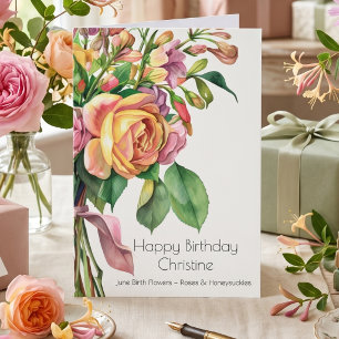 Roze Rozen Juni Geboortebloem Juni Verjaardag Kaart