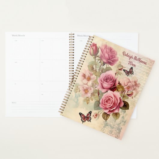 Roze Rozen Junk Journal Style Illustratie Classic Planner (Display)