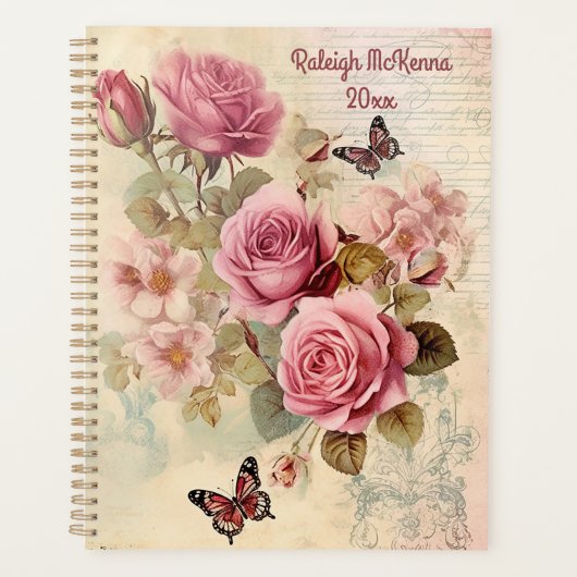 Roze Rozen Junk Journal Style Illustratie Classic Planner (Voorkant)