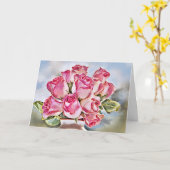 Roze Rozen Kaart (Gele Bloem)