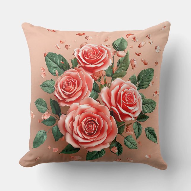 🌹 Roze Rozen Kamer Decoratie Accent Cadeau 🌹 Kussen (Voorkant)