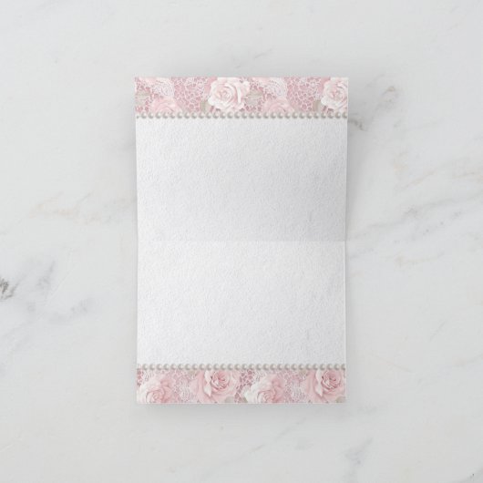 Roze Rozen, Kant en Parels Bedankkaart (Binnen)