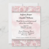 Roze Rozen, Kant en Parels Bruiloft Kaart (Voorkant)