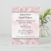 Roze Rozen, Kant en Parels Bruiloft Kaart (Staand voorkant)