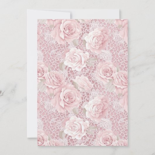 Roze Rozen, Kant en Parels Bruiloft Kaart (Achterkant)