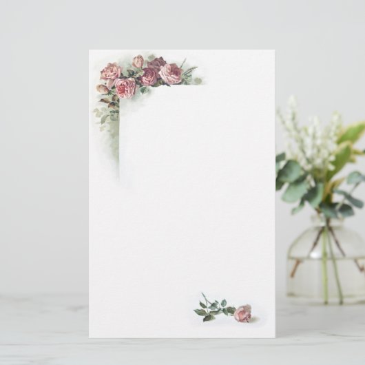 Roze rozen  kantoorbenodigdheden briefpapier (Staand voorkant)