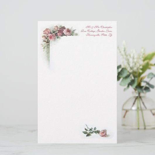 Roze rozen  kantoorbenodigdheden briefpapier (Staand voorkant)