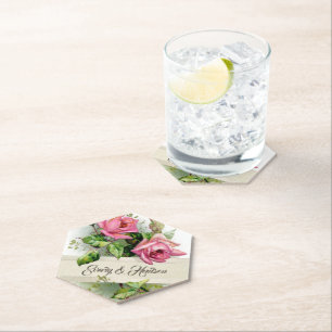  roze Rozen Kartonnen Onderzetters