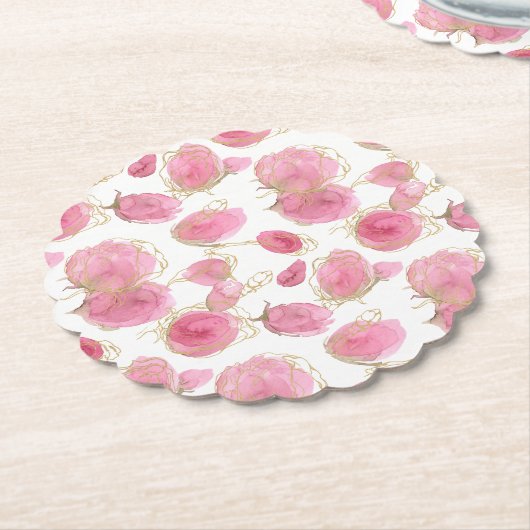 Roze rozen kartonnen onderzetters (Gekanteld)