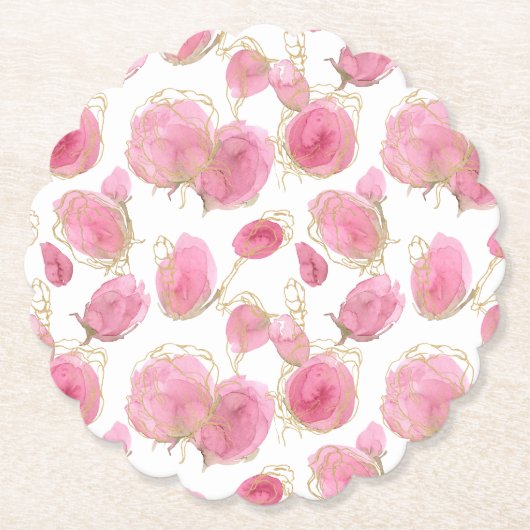 Roze rozen kartonnen onderzetters (Voorkant)