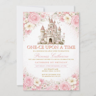 Roze Rozen Kasteel Prinses Verjaardagsuitnodiging Kaart