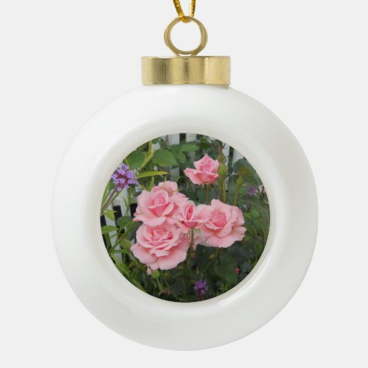 Roze rozen keramische bal ornament (Voorkant)