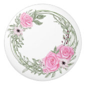 Roze rozen keramische knop (Voorkant)