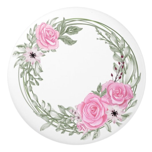 Roze rozen keramische knop (Voorkant)