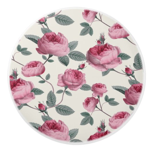 Roze rozen keramische knop (Voorkant)