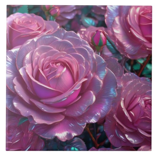 Roze Rozen Keramische Tegel Tegeltje (Voorkant)