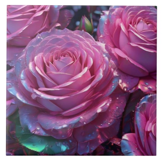 Roze Rozen Keramische Tegel Tegeltje (Voorkant)