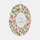  roze rozen kerst metalen ornament (Voorkant Rechts)