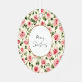  roze rozen kerst metalen ornament (Voorkant links)