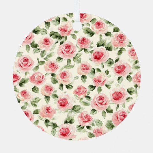  roze rozen kerst metalen ornament (Achterkant)