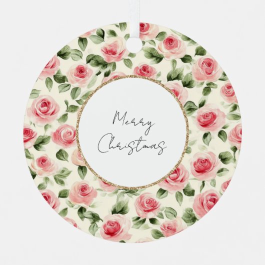  roze rozen kerst metalen ornament (Voorkant)