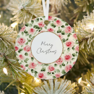 roze rozen kerst metalen ornament