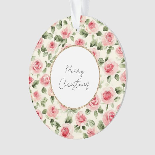 roze rozen kerst ornament (voorkant)