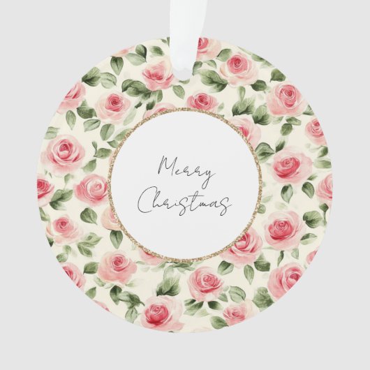  roze rozen kerst ornament (voorkant)