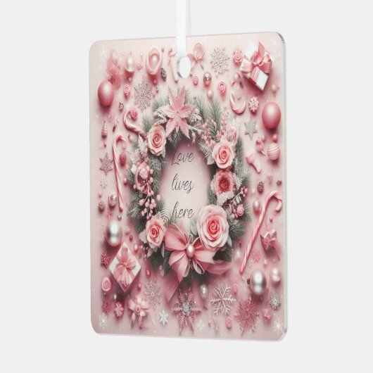 Roze Rozen Kerstmis Dochter Ornament (Voorkant links)