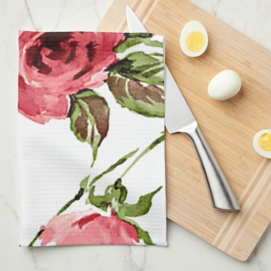 Roze Rozen  keukenhanddoek (Quarter Fold)