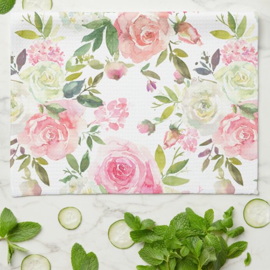 Roze rozen keukenhanddoeken (Gevouwen)