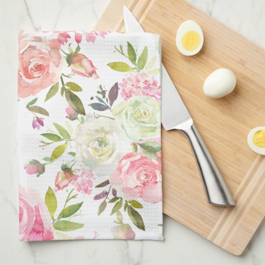 Roze rozen keukenhanddoeken (Quarter Fold)