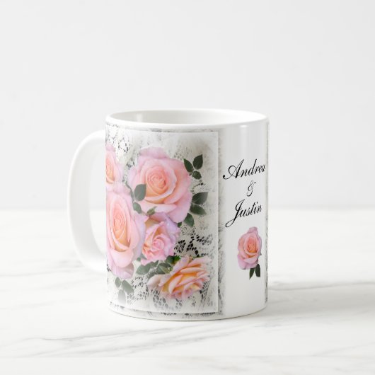 roze rozen koffiemok (Voorkant links)