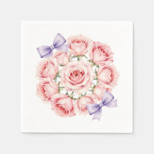 Roze Rozen Krans Waterverf Bloemen Servet