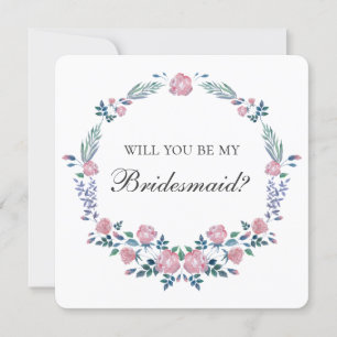 Roze rozen krans. Wil je mijn bruidsmeisje zijn Kaart