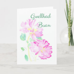 Roze rozen krijgen een goede Kaart: Welsh Greeting Kaart