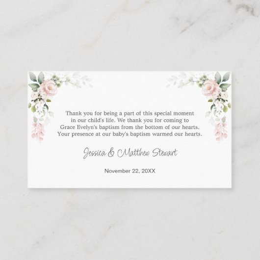 Roze Rozen Kruis Doop Dank u Visitekaartje (Achterkant)