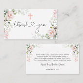 Roze Rozen Kruis Doop Dank u Visitekaartje (Voorkant / Achterkant)