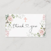 Roze Rozen Kruis Doop Dank u Visitekaartje (Voorkant)