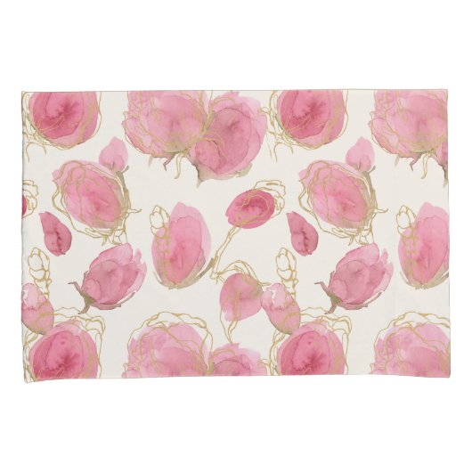 Roze rozen kussensloop (Voorkant-Rechts)